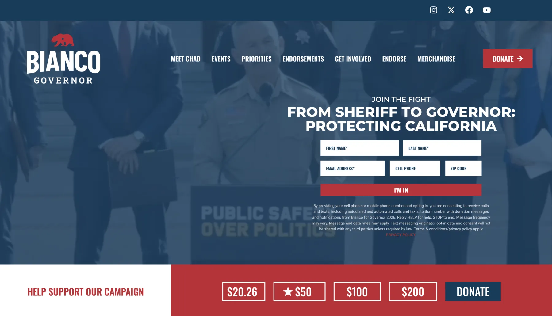 Bianco for Governor website management contribution by Ben Truman